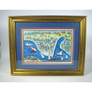 Istanbul Bosphorus Miniature Painting Framed Turkey Constantinople Mosques
